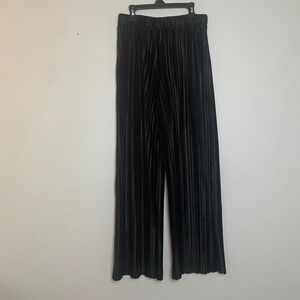 Lilla P Black Velour Pleated Wide Leg Palazzo Pants‎ XS Elastic Waist